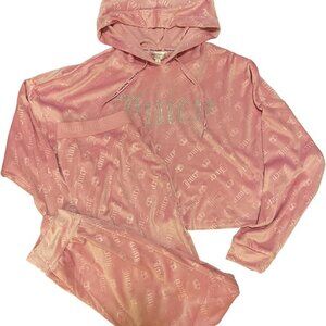 Juicy Couture Embossed Sleepwear Hooded 2-Pc Pajama Set Size M Pink